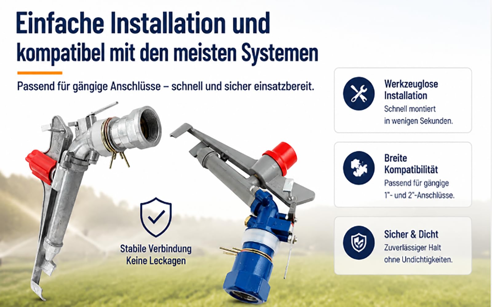 Landwirtschaft Bewässerung Sprinkler, 2" mit 30-40m Reichweite, Schwerlast Schwinghebelregner aus Legierung, Verstellbarer Sprinklerkopf für Staubbindung, Baustelle & Industrie, Starker Wasserstrahl