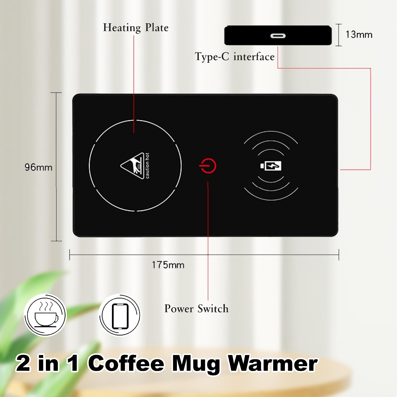 KEAGAN Chauffe-café, Chauffe Tasse à Café, Chauffe-Tasse Intelligent 2 en 1, Chauffe-Tasse 15 W pour Bureau, Chauffe-Boissons électrique, Chauffe-sous-Verre Chauffant USB avec Technologie Tactile
