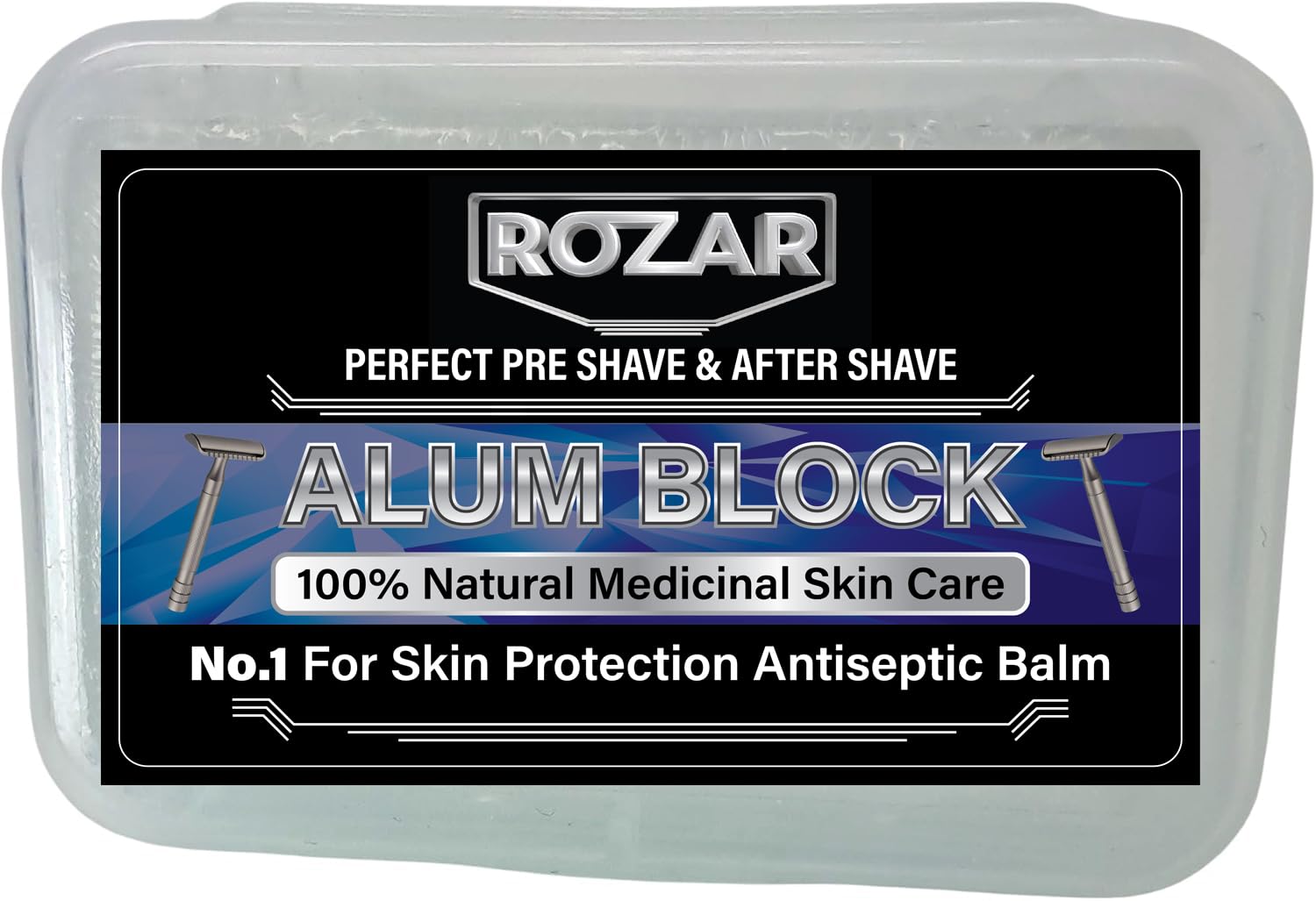 Natural Alum Block in Plastic Case (100 g./3.5 oz.) Aftershave Stops Minor Nicks & Cuts After Shaving - Antiseptic Astringent Soothing Solution for Shaving Razor Burn Relief