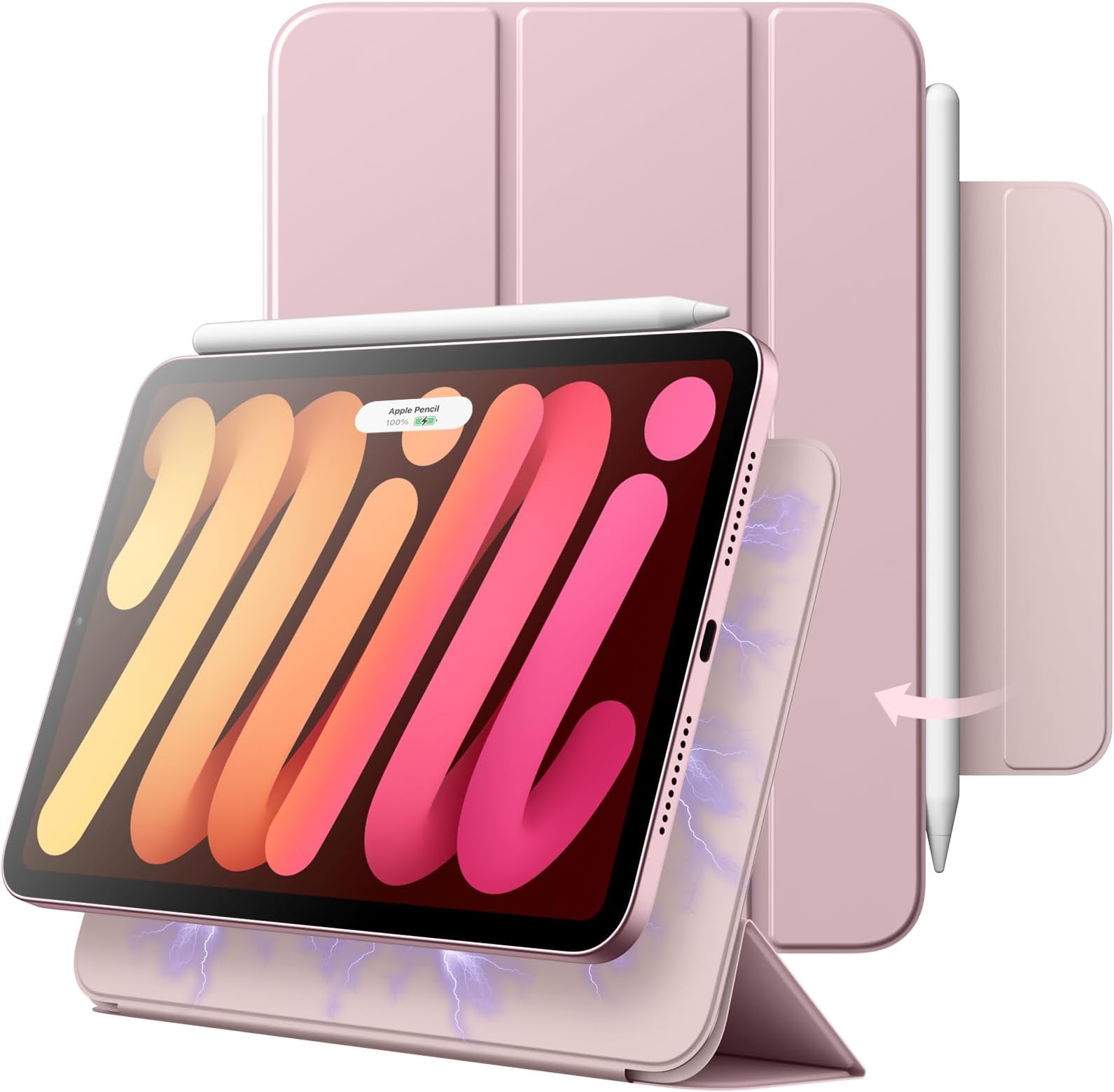 JETech Magnetic Case for iPad mini (A17 Pro, 2024 Model, 7th Generation) / mini 6 (2021 Model, 6th Generation), Magnetic Attachment, Slim Smart Tablet Cover with Auto Wake/Sleep (Pink)