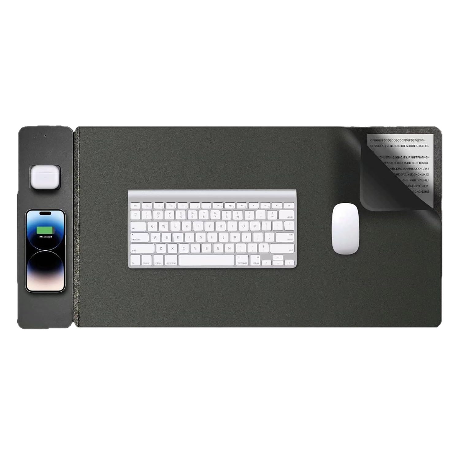 Tappetino per mouse magnetico in feltro con ricarica wireless, Ampio tappetino da scrivania in pelle, protettivo per tastiera PC con ricarica rapida(Black,78x37cm)