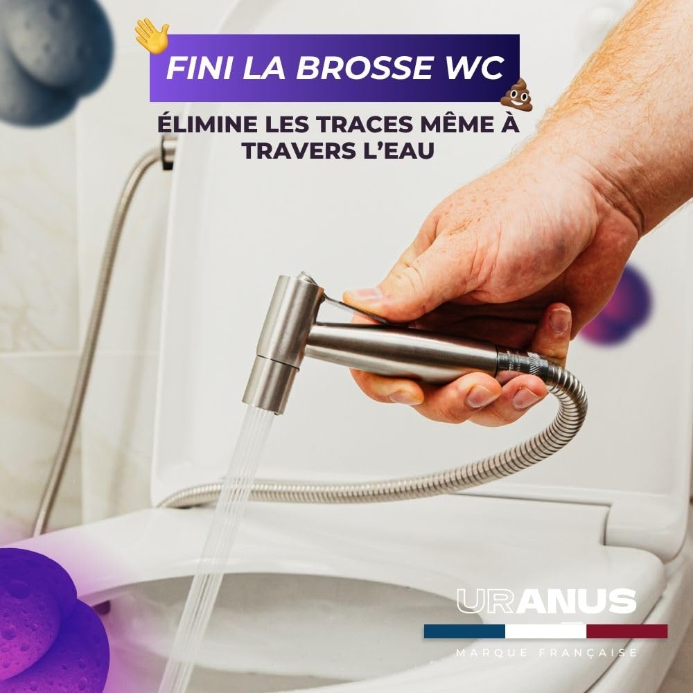 Ducha para inodoro con chorro ajustable, marca francesa, Bidé higiénico con grifo de 3 vías, pistola, flexible y soporte incluido – Kit higiénico íntimo completo (acero inoxidable)