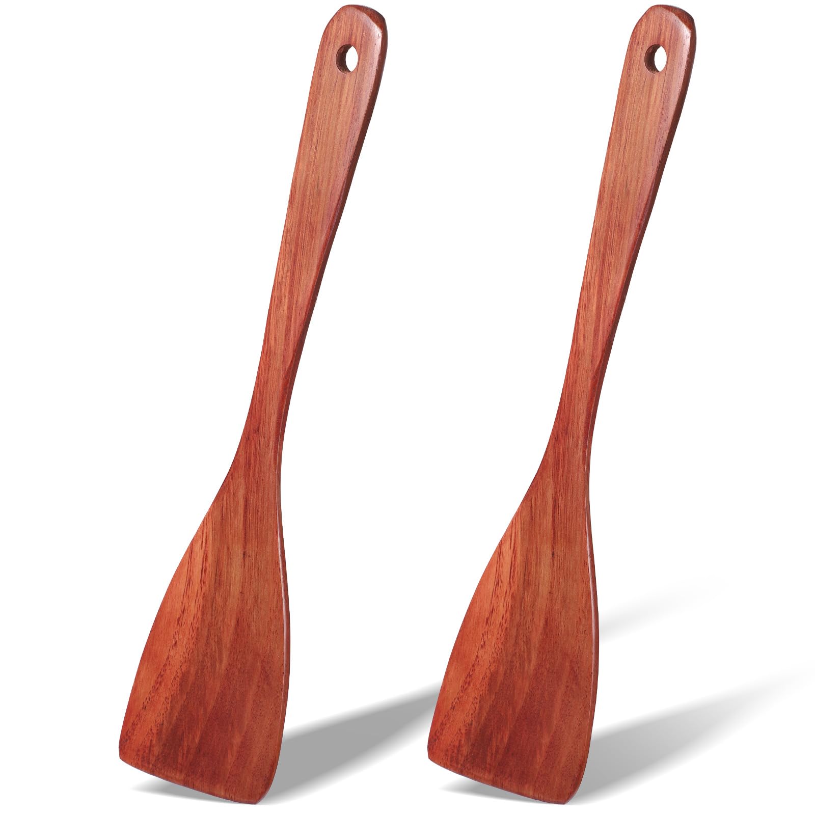 2 Pcs Wooden Spatulas for Cooking, 12.2 Inch Long Handle Wood Flat Frying Spatulas, Non-Scratch Wooden Kitchen Spatula Scraper Utensils, Right Hand Wood Turner for Nonstick Pans Cooking Frying Baking