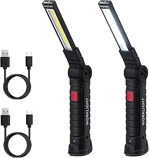 2 Piezas Linterna LED Recargable Luz de Trabajo Lámpara de Taller COB Recargable con Base Magnética, 5 Modos, para Garaje, Camping, Emergencia - Type C Puerto