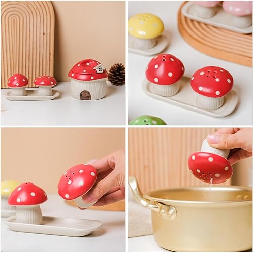 Miniatura 8 de ABOOFAN Juego de saleros y pimenteros de hongos, lindas botellas de cerámica para especias en forma de hongo, recipiente para condimentos para la