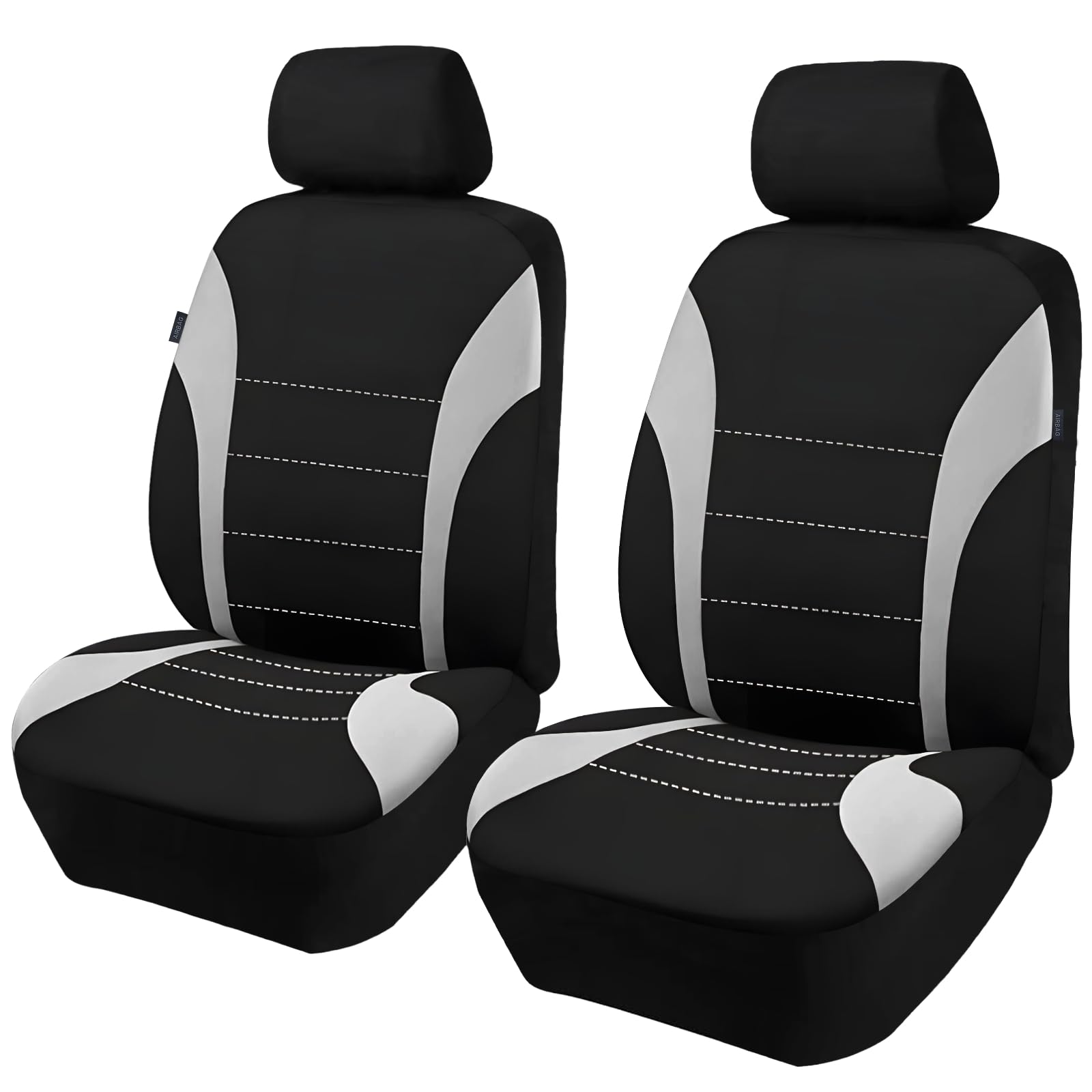 VBGURR 2 Stück Autositzbezüge für Vordersitze,Atmungsaktiv Autositzschoner Airbag-kompatibler Autositzabdeckungen,Schonbezug Autositz Vorne für Autositze (Grau)