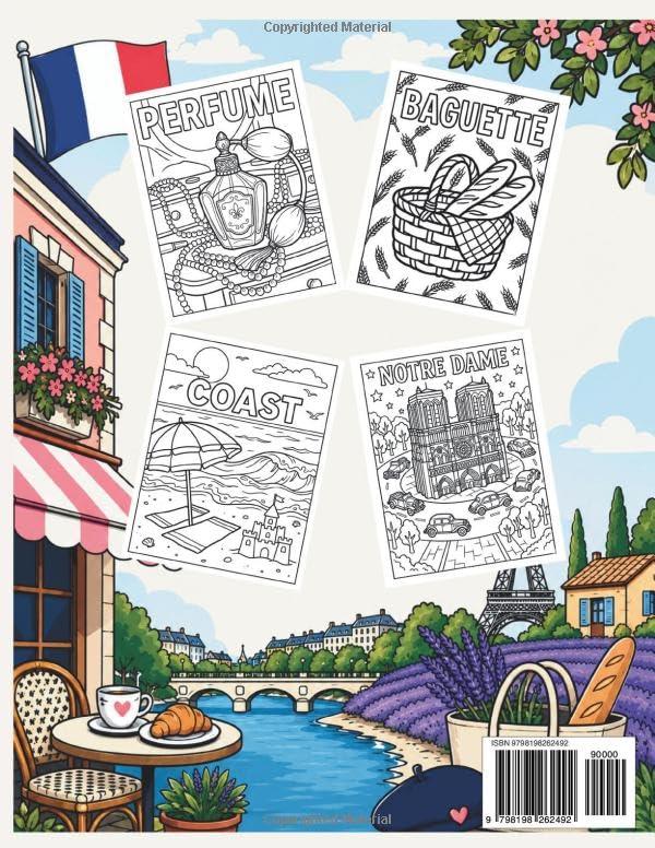 France Escape Coloring Book: Bold and Easy Travel-Inspired Illustrations of Paris, Provence, and the French Riviera | Simple Coloring Pages with Big Lines and Cute French Words for Stress Relief image 3