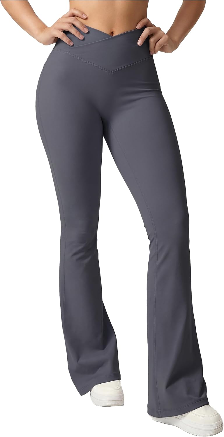 AUROLA Fire Flare Leggings for Women, Crossover High Waisted Yoga Pants Tummy Control Wide Leg Bootcut Leggings
