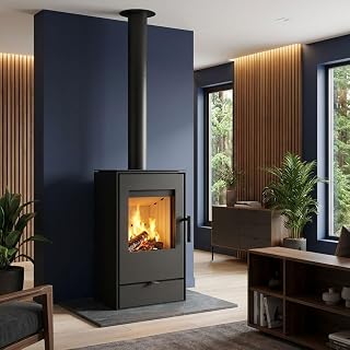 KRATKI Kaminofen aus Stahl Holzofen ROLLO 7kW Ø150 EEK A schwarz | Freistehend aus Stahl, schwarz, 80,1% Wirkungsgrad