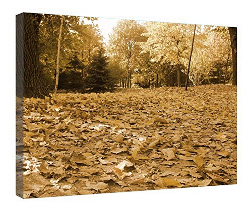 Tableau feuilles d'automne sur toile encadrée bois prête à poser sans pli