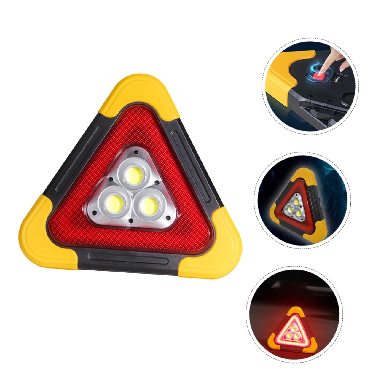 Amosfun Luz Triangular de Emergencia LED Grande 1 Unidad Soporte Ajustable 180° para Coche Uso Nocturno Intermitente Seguridad Vial Vehículos