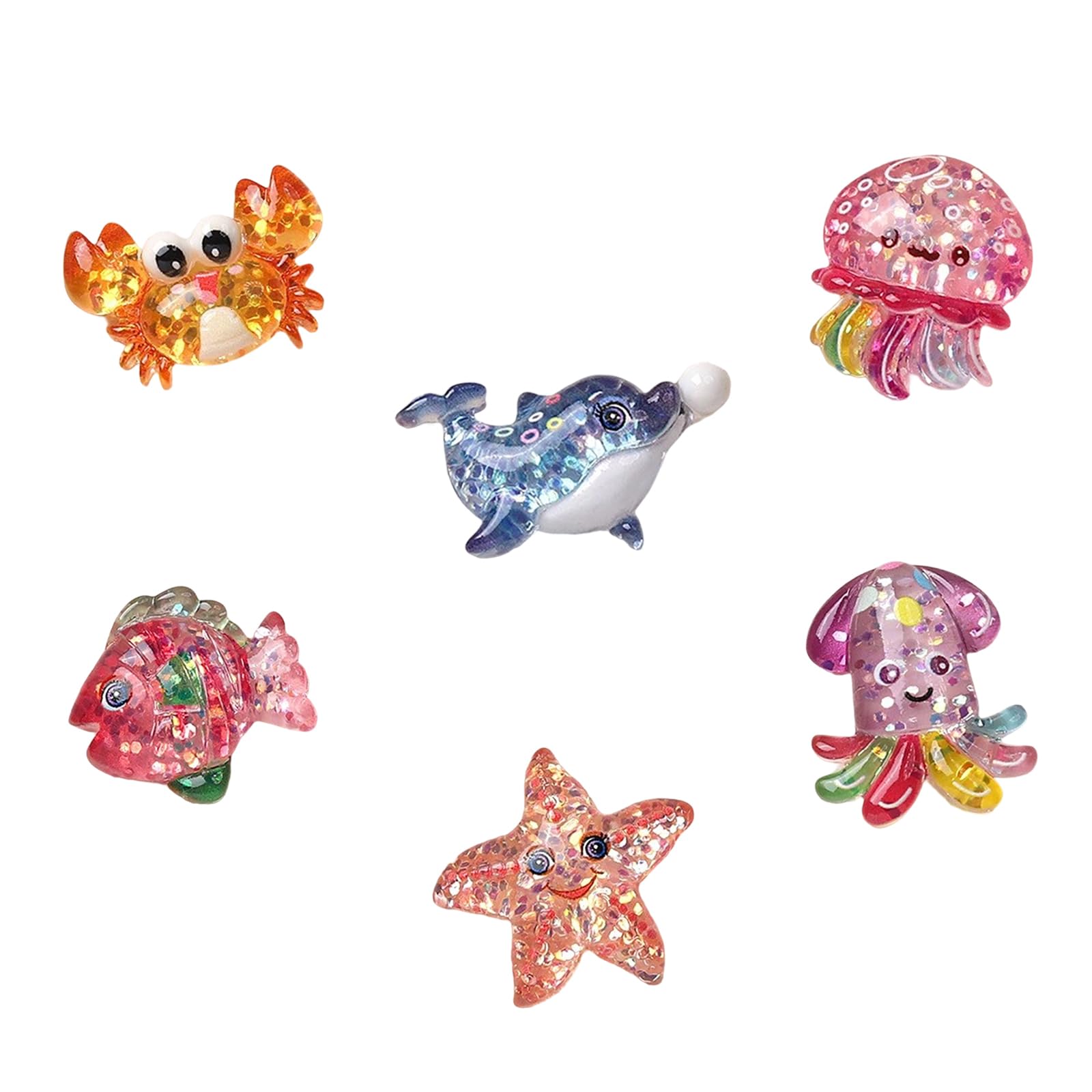 HZBB 2 / 6Pcs Resin Sea Animal Figurines Flatback Resin Sea Creature Miniature Ornament for Art Craft Scrapbooking Decoration Colorful Rhinestones