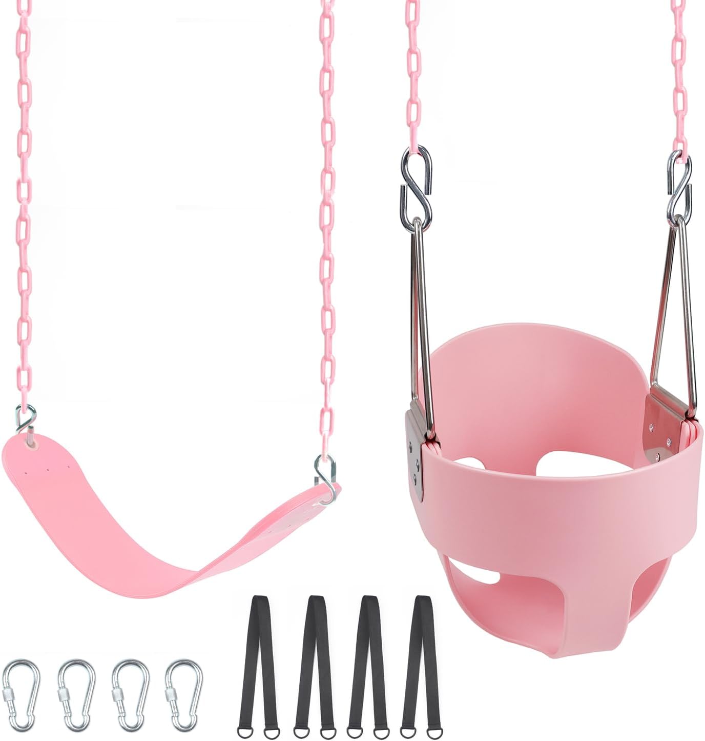 KINSPORY Toddler Swing Seat, Heavy-Duty High Back Fully Assembled Baby Swing, Iron Chain Eva Seat for Kids Indoor/Outdoor, Hanging Tree Straps for Quick Installation (Pink)