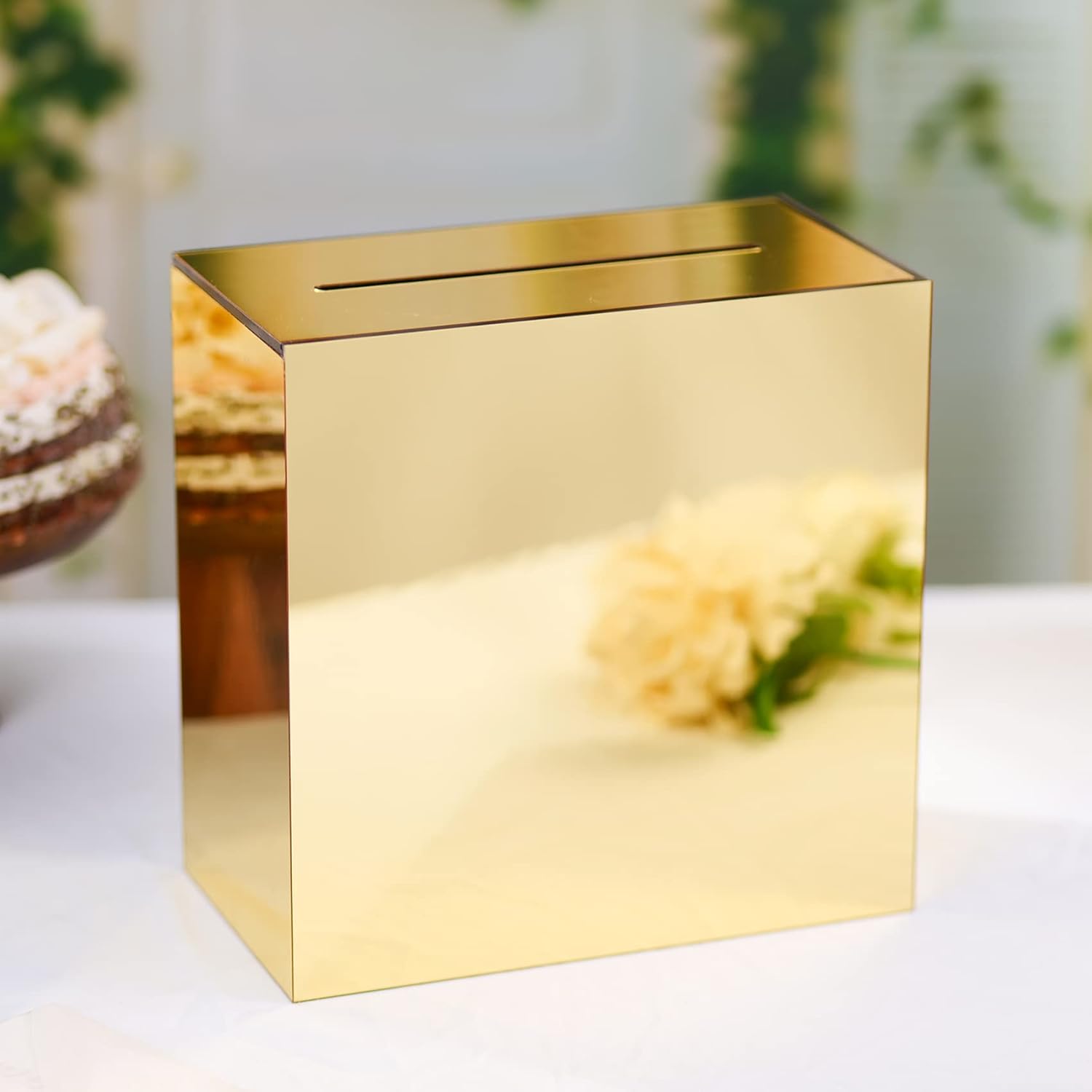 UNIQOOO Metallic Gold Mirror Acrylic Wedding Card Box with