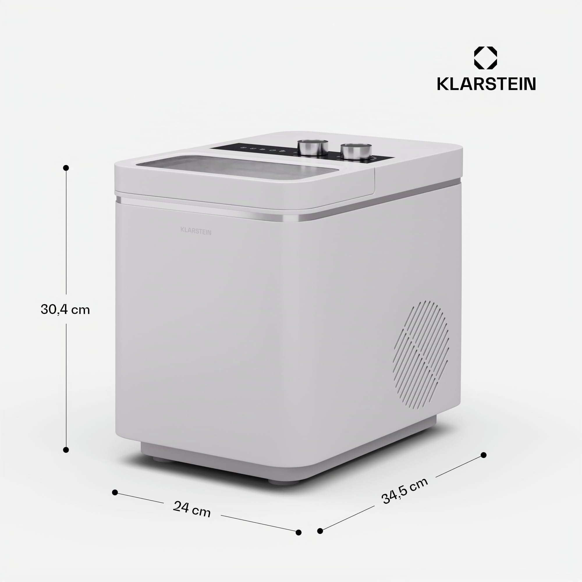 Klarstein IceCraft - Macchina del Ghiaccio, 12kg/24h, Cubetti in 6 Minuti, 2 Dimensioni, Facile da Usare, Design Moderno, Pulizia Automatica, Macchina del Ghiaccio per Casa e Bar, 150W, Bianco