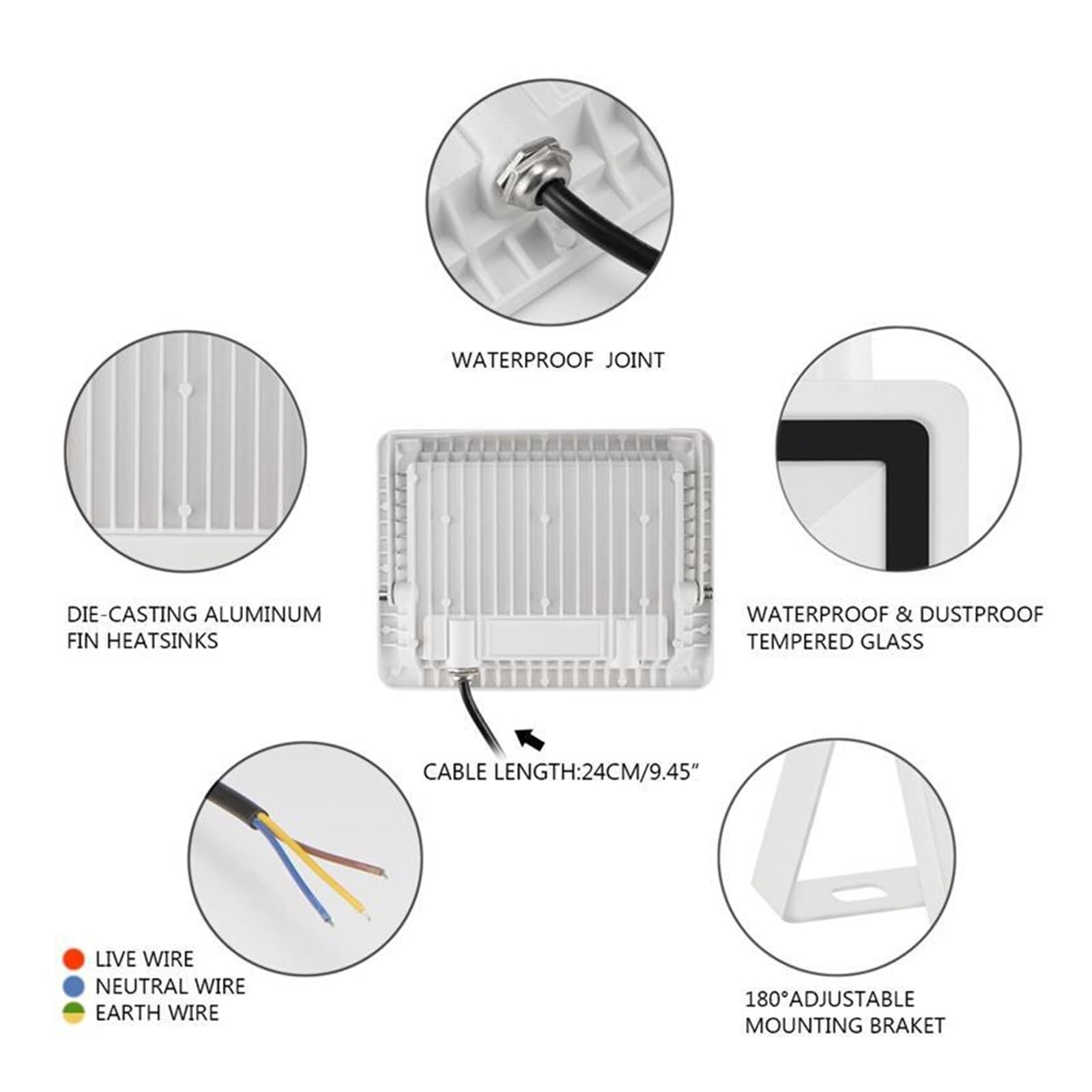 Focos exteriores, Luz LED De Inundación Con Sensor Movimiento PIR Carcasa Blanca, Reflectores 10W, 20W, 30W Y 50W, Proyector Impermeable IP65, For Exteriores Jardín(50W)