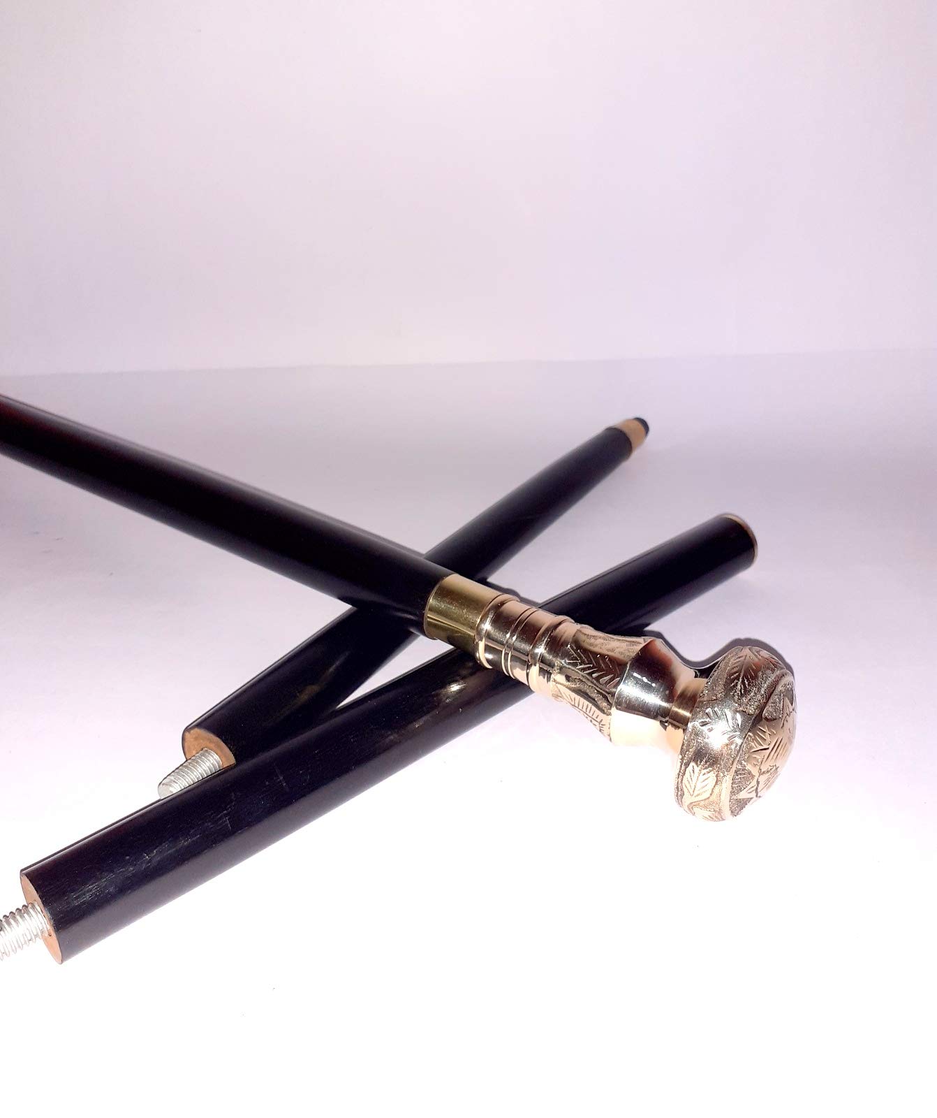 Vintage Wooden Walking Cane - Antique Style With Brass Handle, 39 Inch  Folding Staff Walking Canes, image size:1342x1600