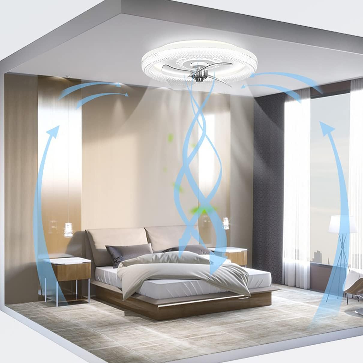 YUEGOO Ceiling Fans with Lamps,Modern Led Ceiling Fan with Light Reversible Quiet Fan Lights Bedroom Dimmable Fan Ceiling Light with Remote Control Living Room/Gray