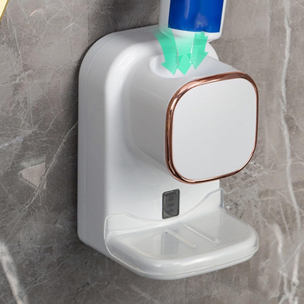 GLEAVI Automatic Electric Toothpaste Dispenser Wall Mounted Toothpaste Holder Touchless Squeezer Bathroom Accessory for Hands-Free Use 4.72X3.14X2.36In