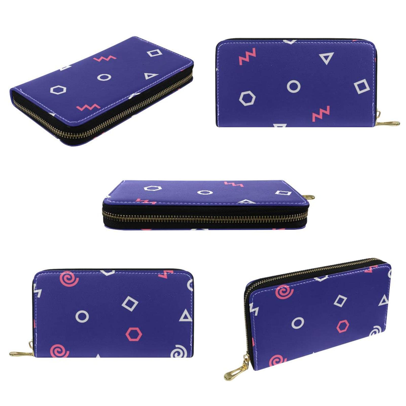 Cartera larga de cuero con cremallera geométrica con patrón de garabatos, Varios colores, 20.5x2.5x11.5cm/8.07x1x4.53 in, Classic