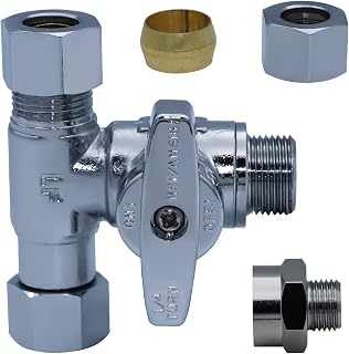 YUHX Lead Free Brass Angle Stop Add-A-Tee Valve, 3/8 Inch Compression Outlet Easy Connect 3 Way Diverter 3/8"x3/8"x1/4" or3/8"Ice Maker RO System T