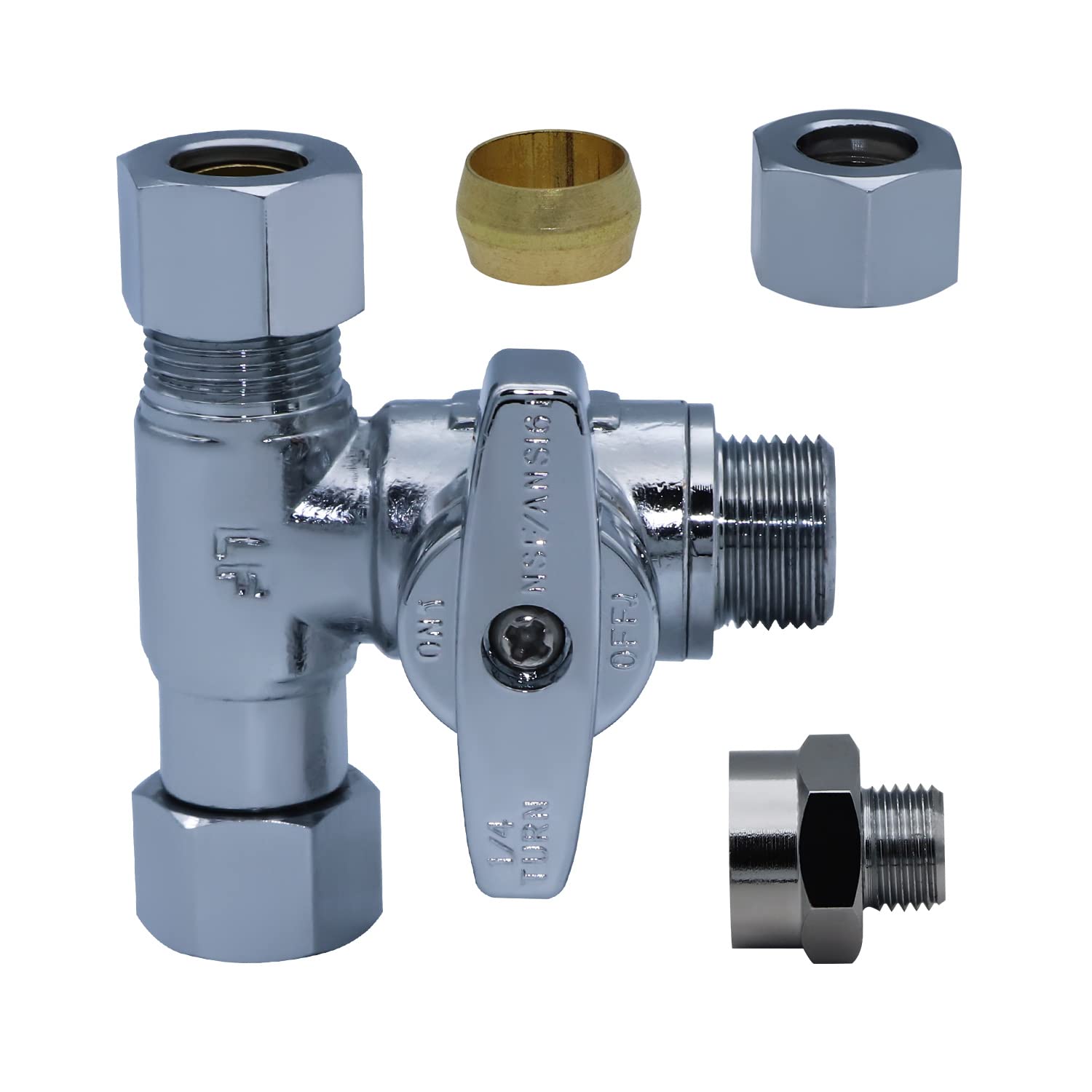 YUHX Brass Angle Stop Add-A-Tee Valve, 3/8 Inch Compression Outlet Easy Connect 3 Way Diverter 3/8"x3/8"x1/4" or3/8"Ice Maker RO System T