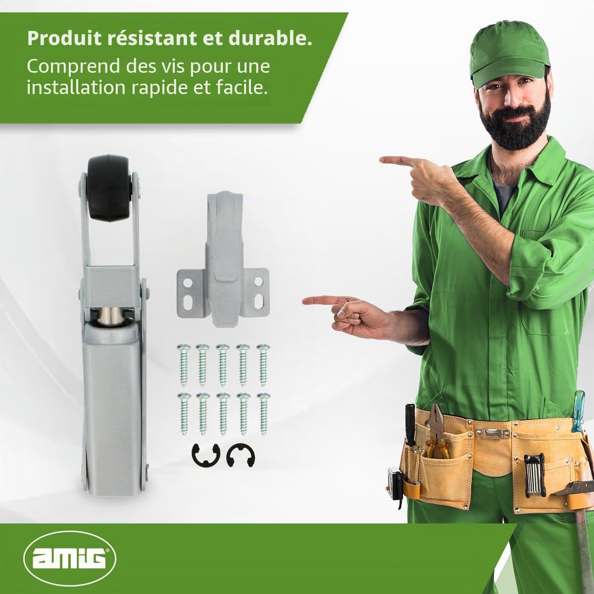 Amig - Retenedor de porte - Fermeture hydraulique de porte - Fabriqué en aluminium - Dimensions : 108 x 32 mm - Idéal pour frein, butée ou amortisseur de portes - Couleur: Argent - Poids maximum 40 kg