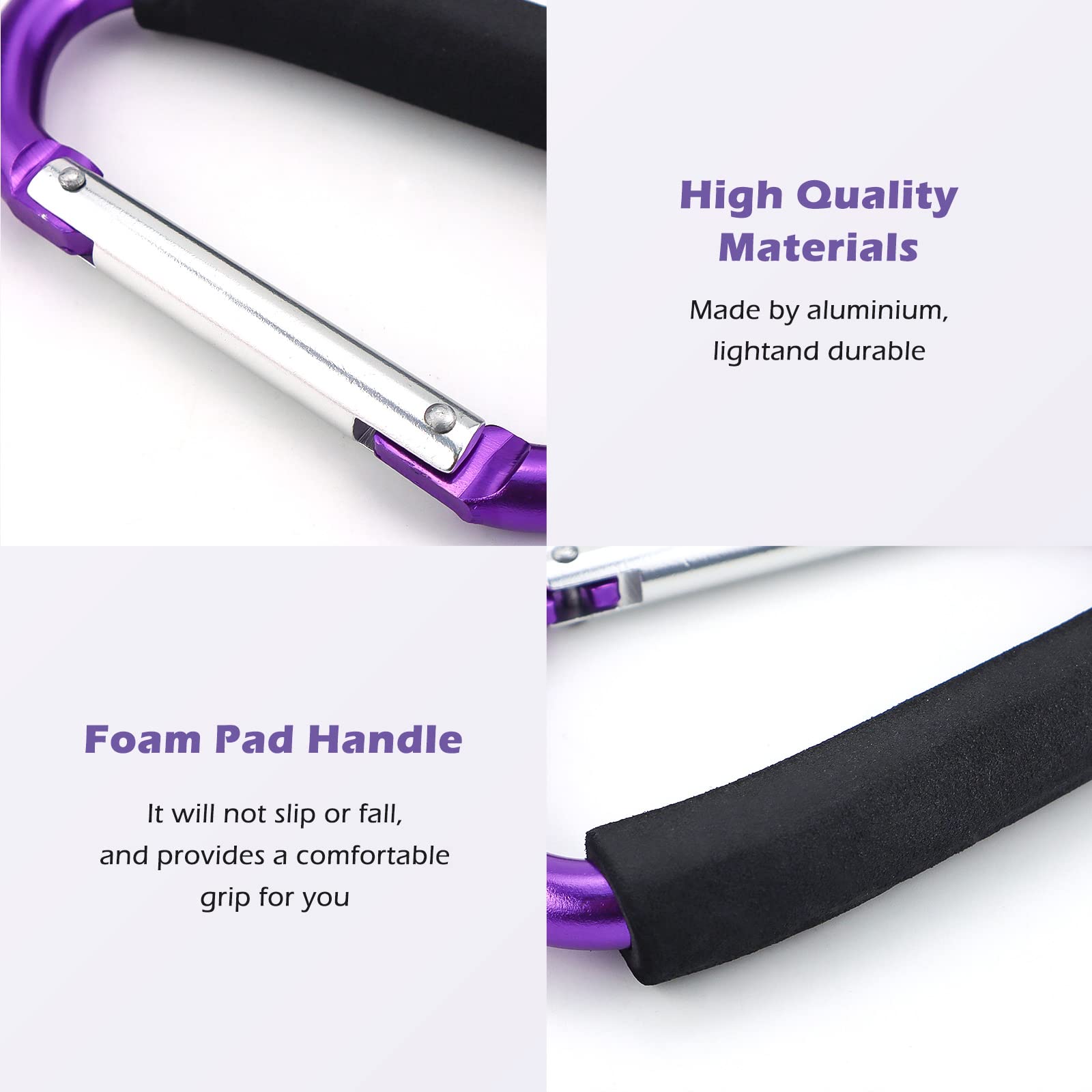 JIALEEY - Ganchos para cochecito de bebé, resistentes, grandes, duraderos, para cochecito de bebé, cochecito de bebé, compras, bolsas de plástico, 2 unidades, color morado