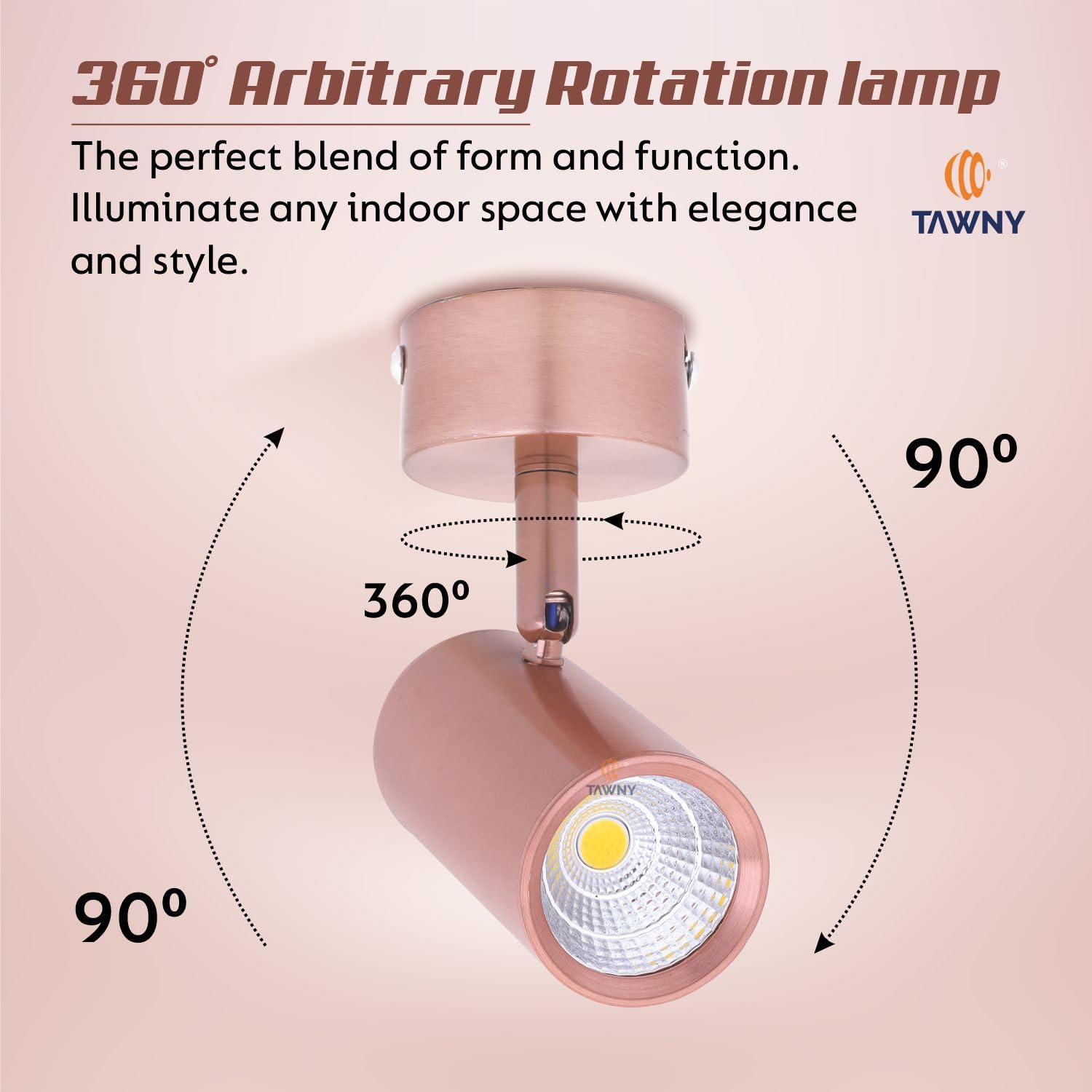 Twany Rose Gold spot Lights Aluminium Focus Light, Adjustable Head for Wall | spot Lights for Home Ceiling | spot Light, Color-Warmwhite (3 watt) 2