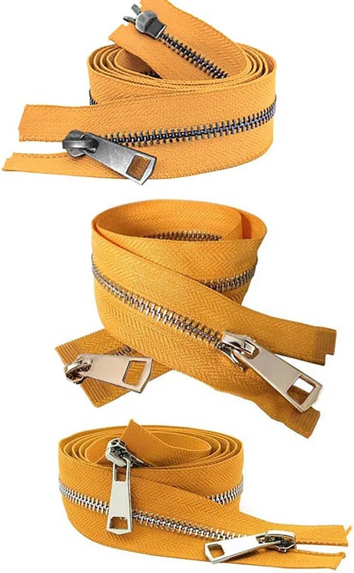 Queenbox 27.5in #5 Two Way Separating Metal Zipper, 1.5in Auto Lock Slider Zipper for DIY Sewing Clothing Bag Boat Tent Home Textile, Red Gold