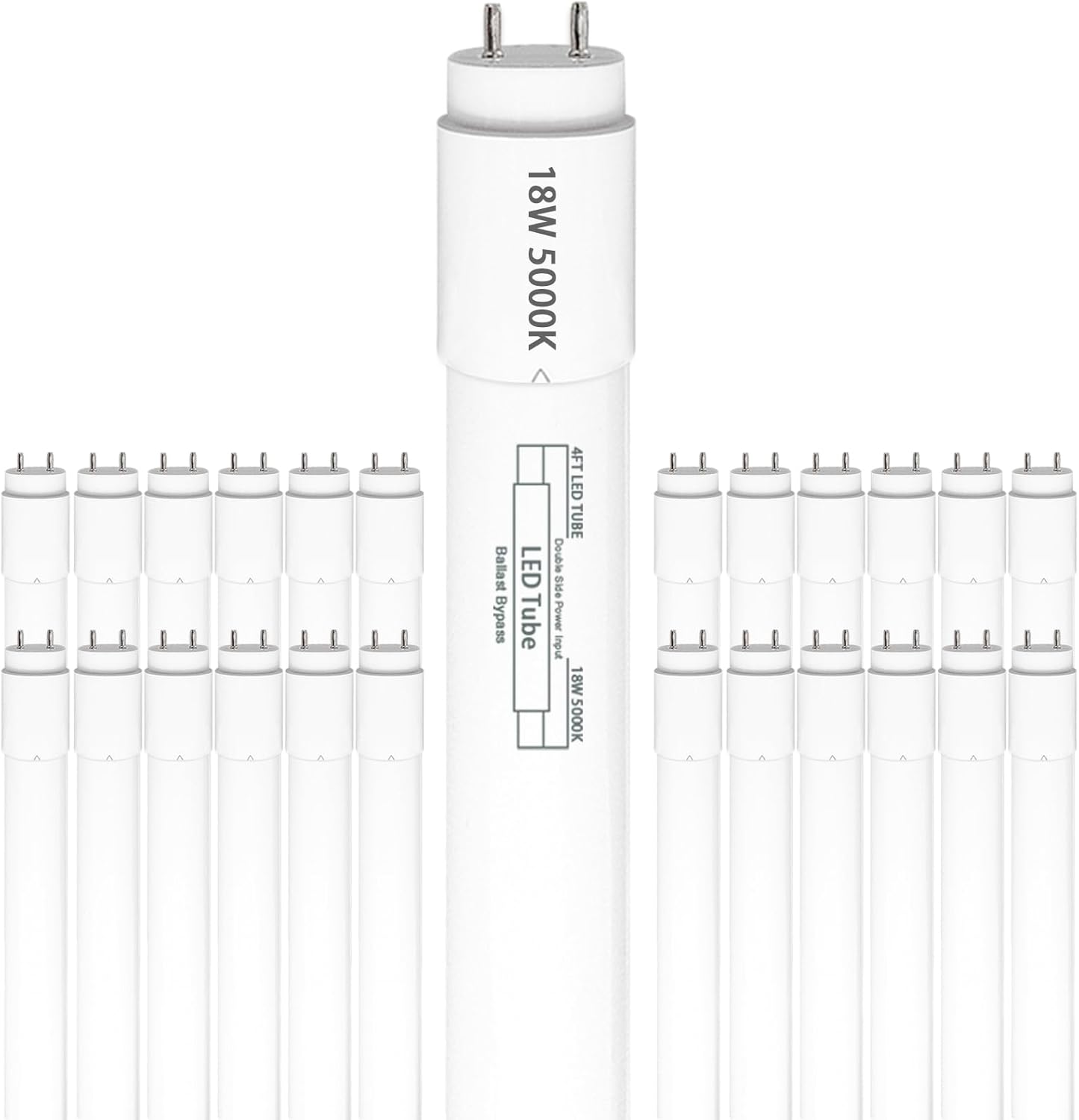 25 Pack, T8 Led Bulbs 4 Foot 18W, Type B Ballast Bypass, 48 inch Led Bulbs Replacement for F32T8, F20T10, F40T12 Fluorescent Tubes Light Bulb, Dual Ended Power Input, 5000K 2300lm LED-4FT-25 Pack