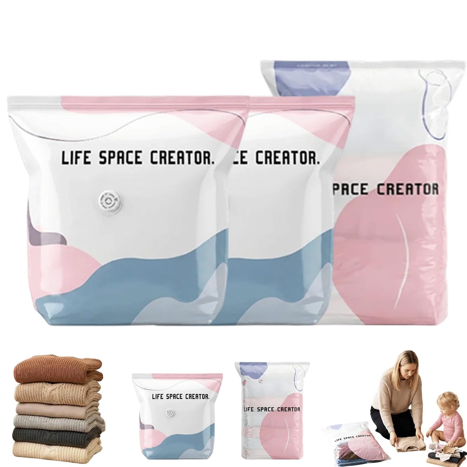 Liocwocne F 3D Vacuum Storage Bags Without Pump, Vacuum Bags Or Clothes Travel, Space Saving Compression Bags Without Pump Or Clothes Duvets Pillows, Reusable(F)