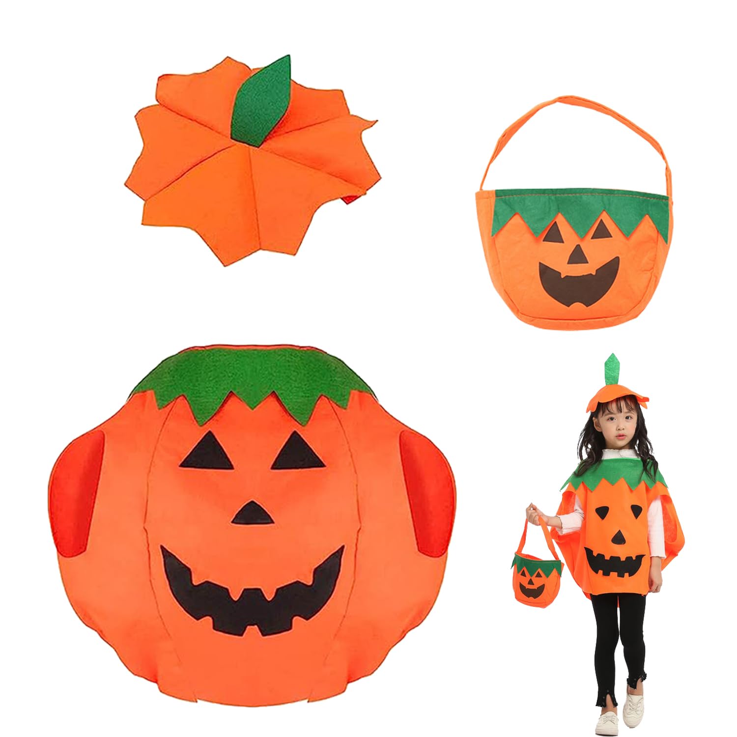 May Huang Disfraz de Calabaza para Niños de Halloween, Unisex Disfraz de Calabaza para Halloween, Disfraz De Calabaza con Sombrero y Bolsas de Dulces, para Calabaza Cosplay Ropa, Carnaval