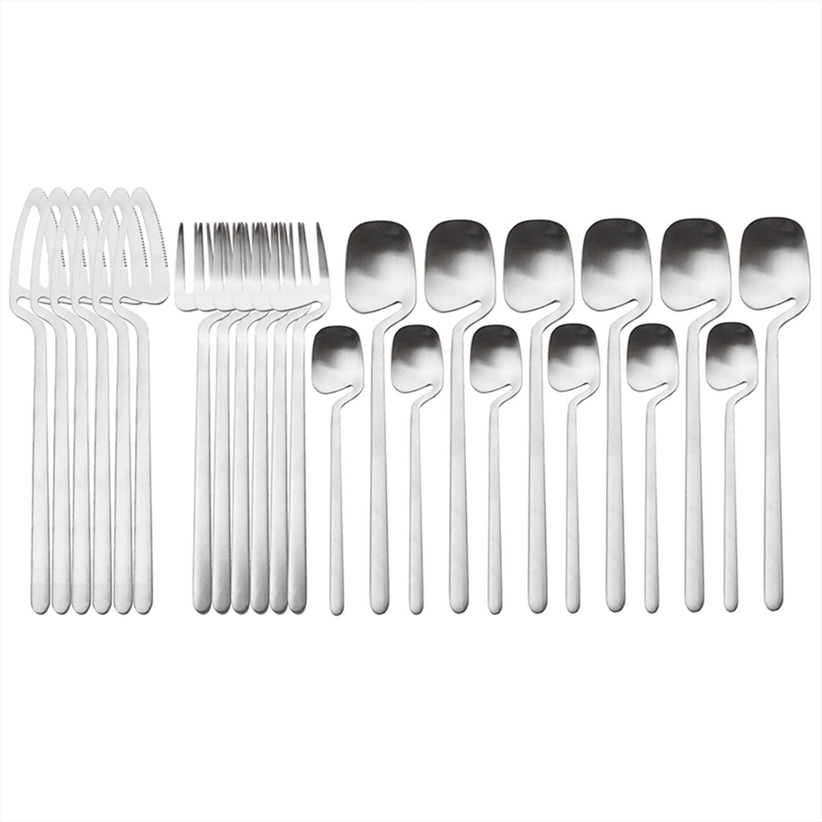 Schwarz Matte 24 stücke Besteck Besteck Set Edelstahl Geschirr Set Gabel Kaffee Löffel Besteck Set Küche Geschirr essgeschirr (Color : Silver)