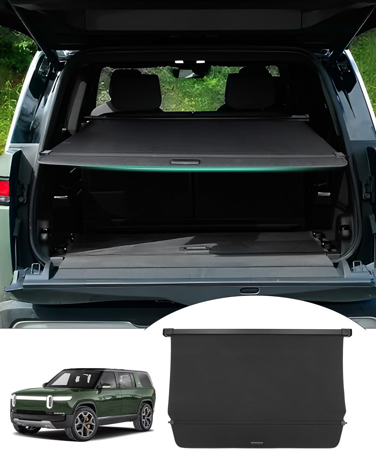 Powerty Cargo Cover for Rivian R1S 2022 2023 2024 Accessories Trunk Cover Retractabe Trunk Shieding Shade Cargo uggage Cover Black Rivian R1S 2022-2024
