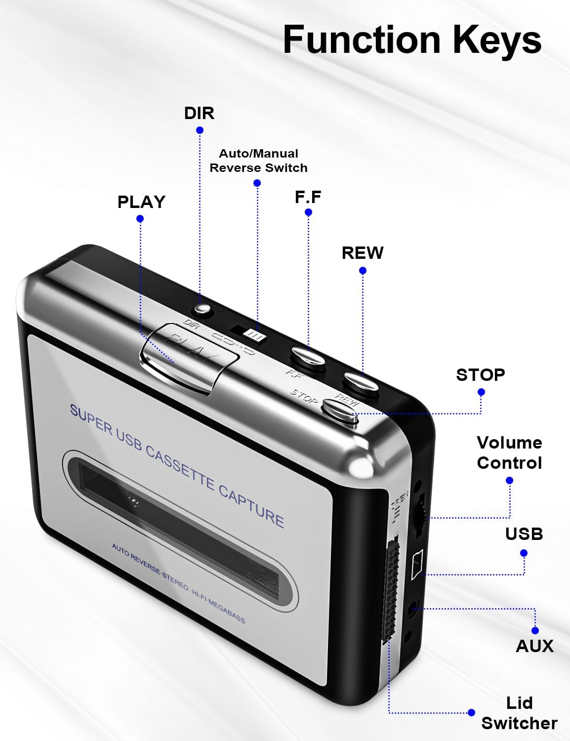 Lettore cassette portatile convertitore MP3 digitale argento