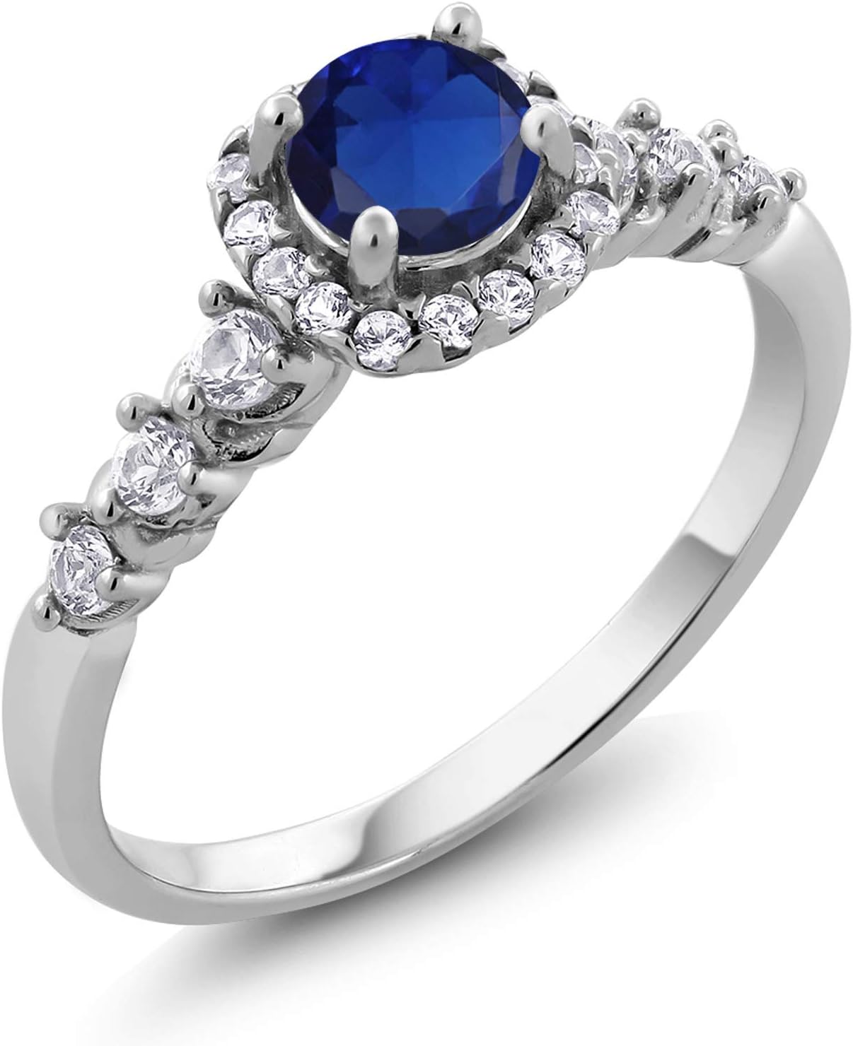 Gem Stone King Halo Engagement Ring For Women | 925 Sterling Silver | Gemstone Birthstone and White Created Sapphire | Round 5MM Center with 2MM and 1.2MM Accents | Sizes 5-9