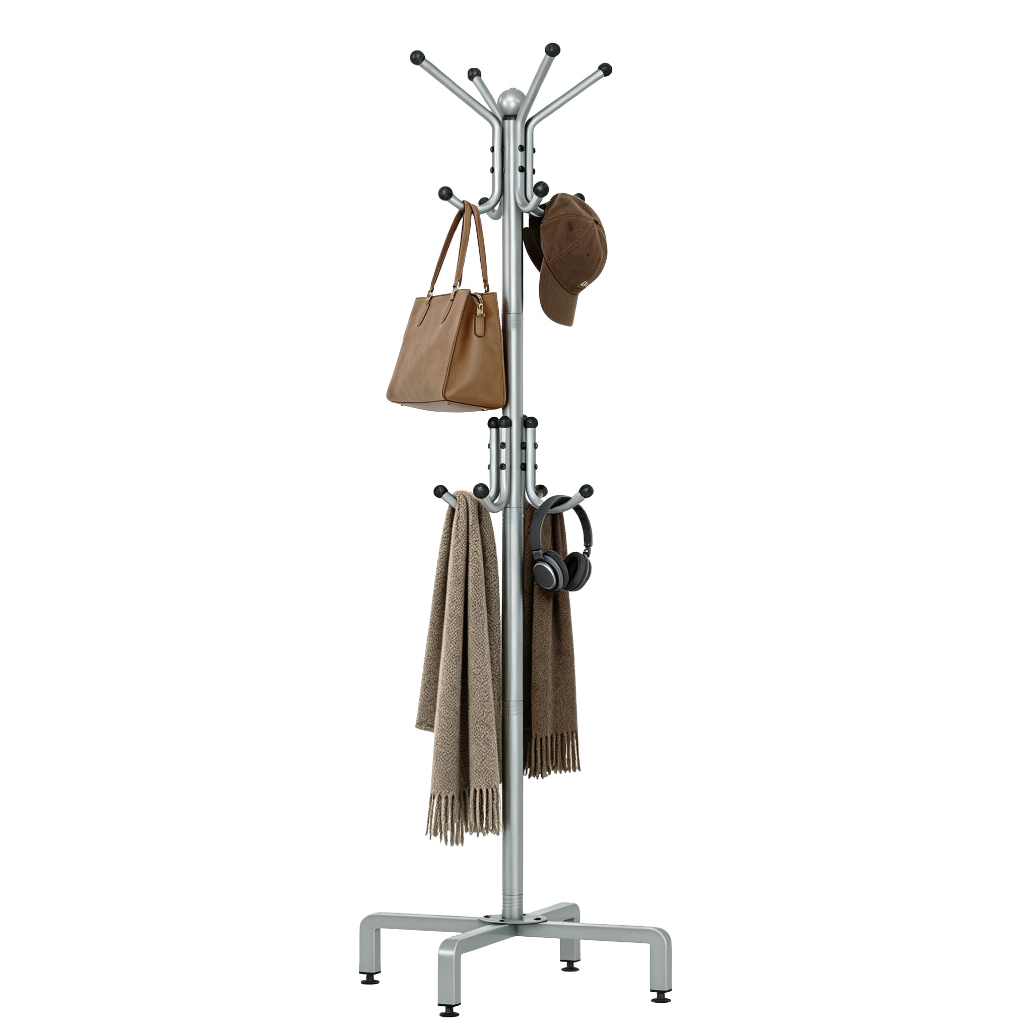 chunyangjingpin Coat Rack Stand with Adjustable Square Feet & Decorative Ball, 178 x 54 x 40cm Metal Coat Tree, Heavy Duty Freestanding Hall Tree Hanger (Grey)