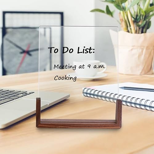 Miniatura 3 de TORASO Pizarra acrílica de borrado en seco con base de madera de nogal, tablero de notas de pizarra blanca de escritorio transparente, bloc de notas