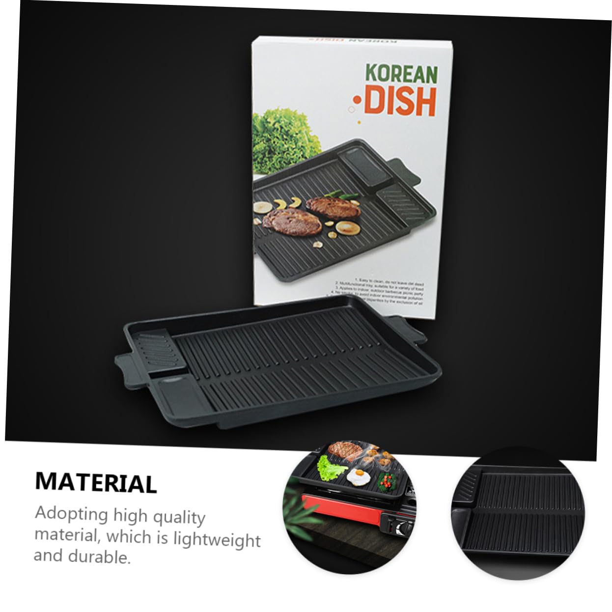 1pezzi Piastra Barbecue Teglia Rettangolare Antiaderente per Bistecche Manzo da Esterno Durevole e Facile da Trasportare per Cucinare su Gas Portatile