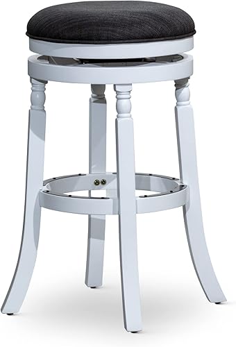 DTY Indoor Living Palmer Lake Taburete giratorio, altura de barra de 30 pulgadas, blanco, asiento de carbón