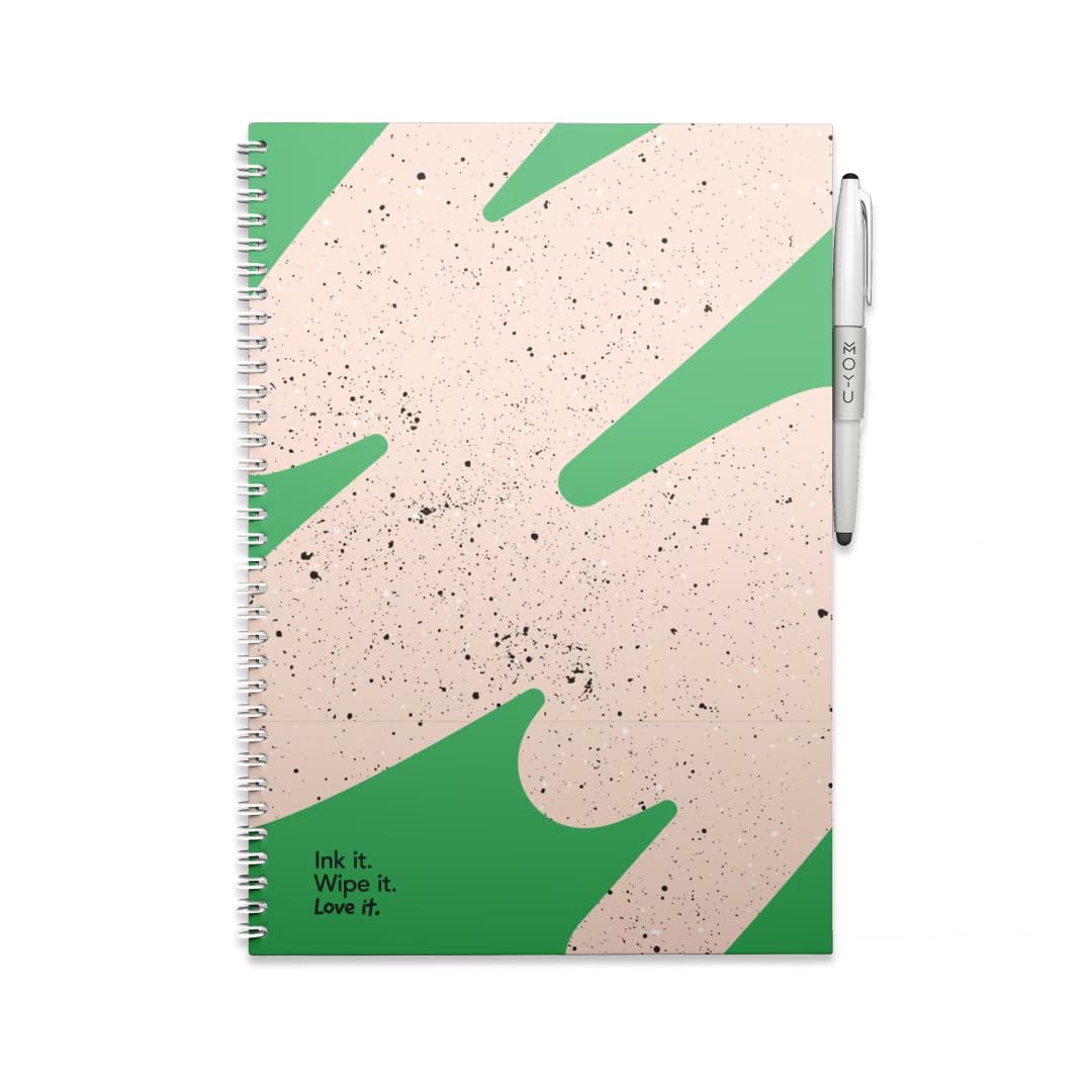 MOYU Erasable Notebook - A4 Stone Paper - Hardcover - Flashy Moss - Multifunctional Pages - Includes Erasable Pen, Cloth, and Pen Holder