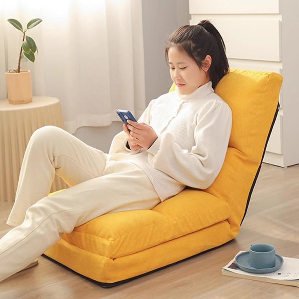 5段階調節可能な折りたたみソファチェア、リネンパッド入りフロアリクライニング、ゲーム、読書、リラクゼーションに最適なレイジースリーパ