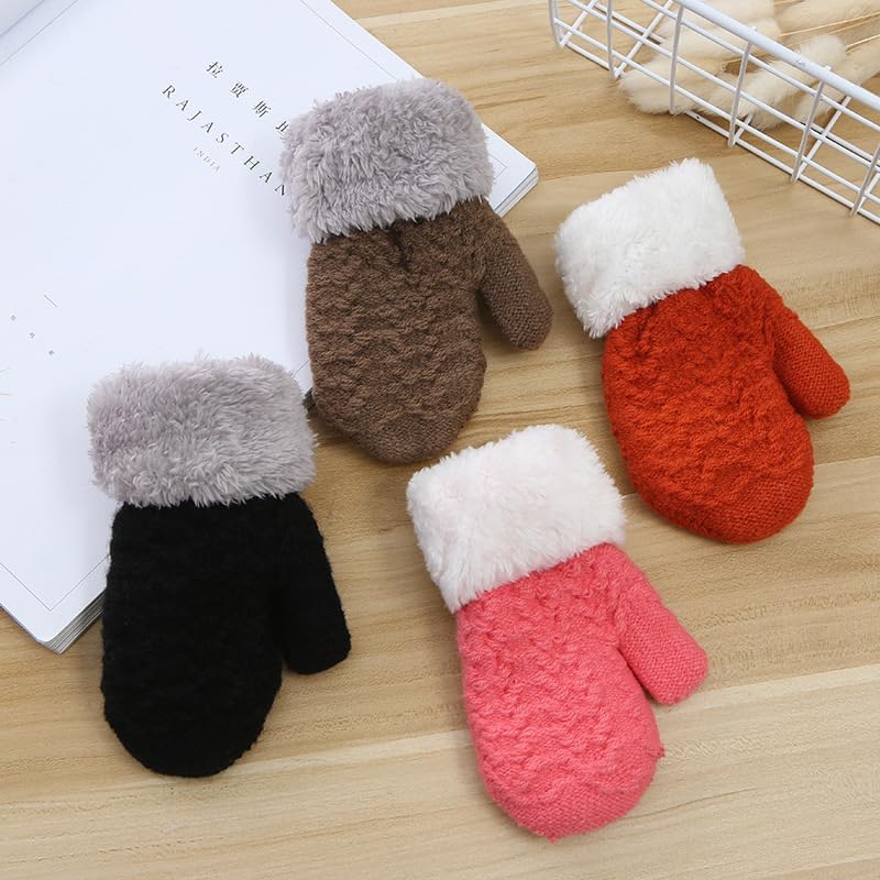 INOGIH Kids Toddlers Winter-Warm-Knit-Mittens 2-6TSoft-Elastic Thick-Lined Gloves for Cold Weather - Image 2
