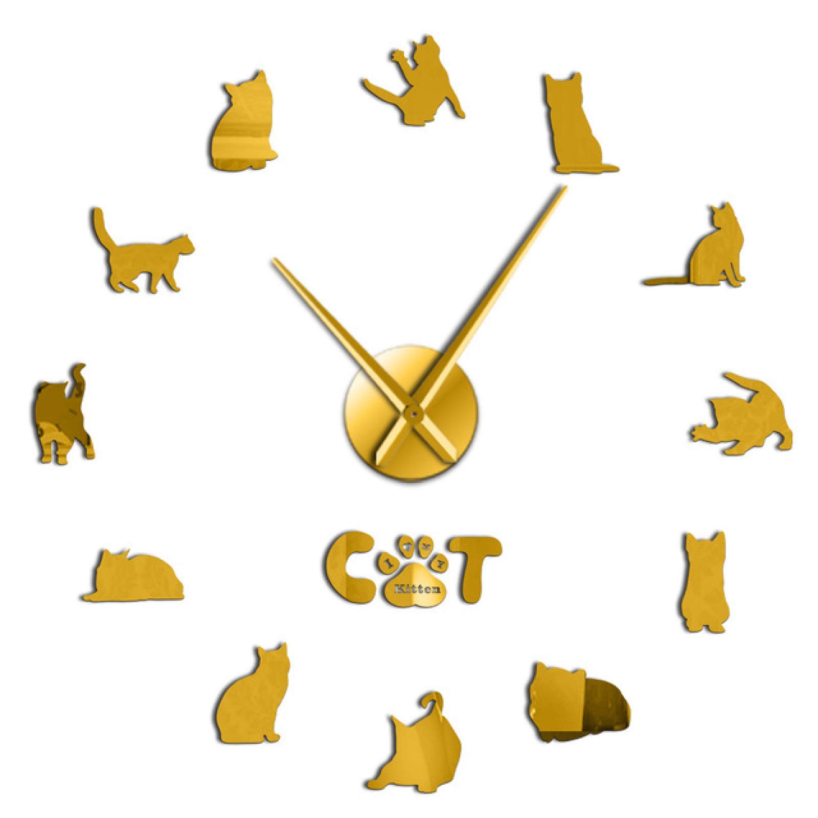 Wall Clock Frameless Cute Kitten Cat Breed Diy 3D Acrylic Wall Clock Kitty Animals Kit Decoration Cat Lover Gift Self Adhesive Clock Watch