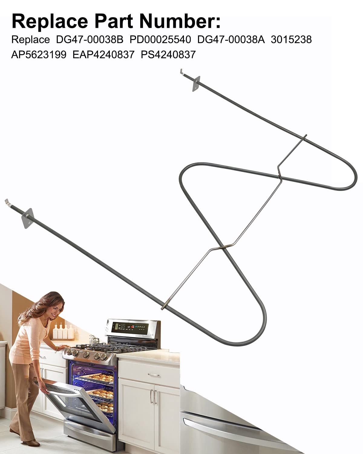 Upgraded Oven Bake Element Replacement Part Fit for Some Samsung Oven Replace DG47-00038B DG47-00038A AP5623199 3015238 PS4240837 PD00025540 EAP4240837, Black