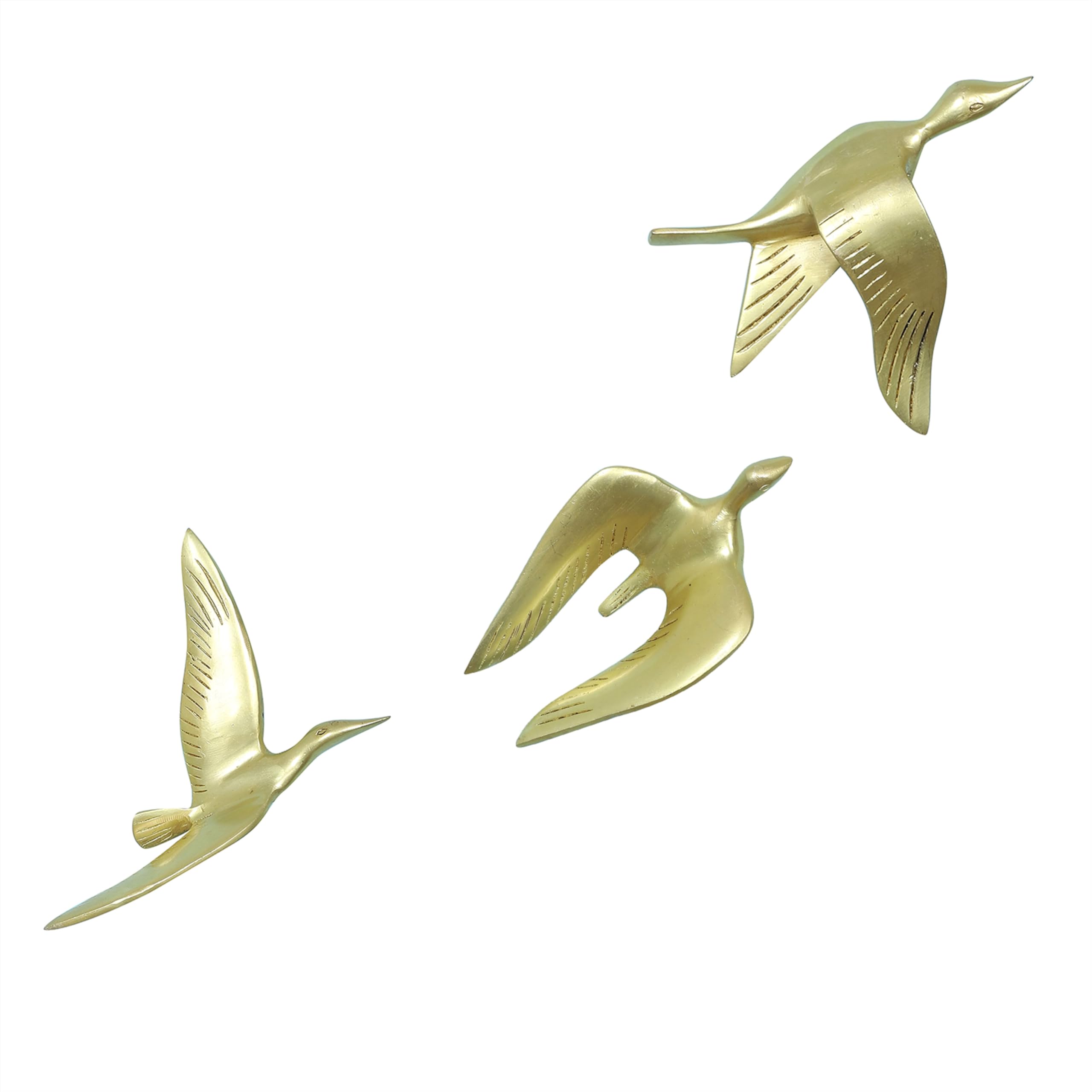 Two Moustaches Brass Flying Birds Wall Hanging Set , Flying birds for Home Decor , Brass Wall Decor , Birds for Wall Decoration , Antique Yellow , Weight - 1.8 Kg, Pack of 3-image-3