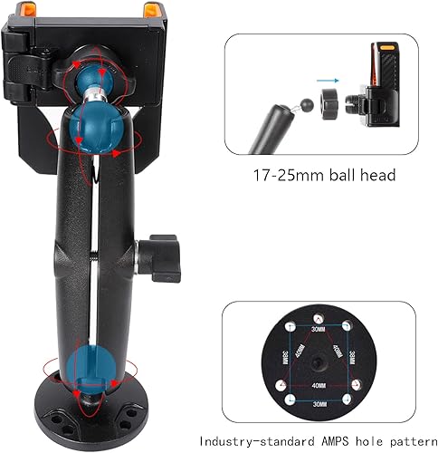 Miniatura 5 de xik Soporte universal para teléfono para barco, automóvil, camión, motocicleta, UTV, base AMPS diamante, bloqueo y liberación 1s ajustable en 360,