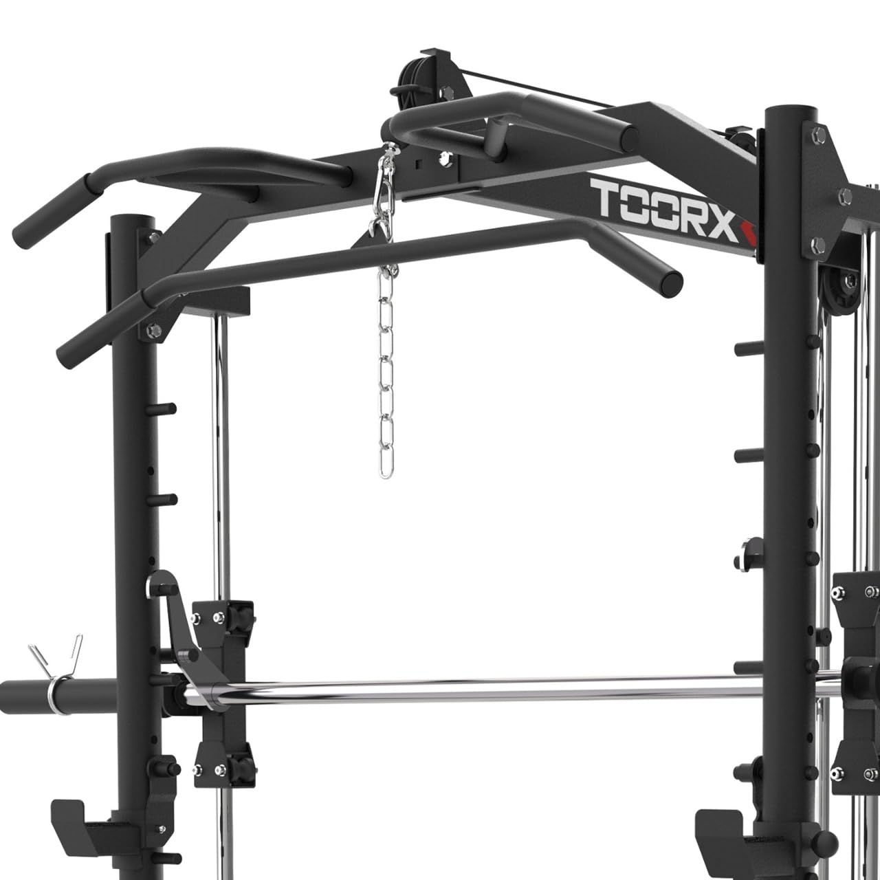 Toorx WLX-90 [Smith Machine Power Rack Stazione Sollevamento Pesi] Multifunzionale con Cavi Pulley Lat Machine Squat Rack Chin Up Barra Tricipiti Allenamento Forza Casa Palestra
