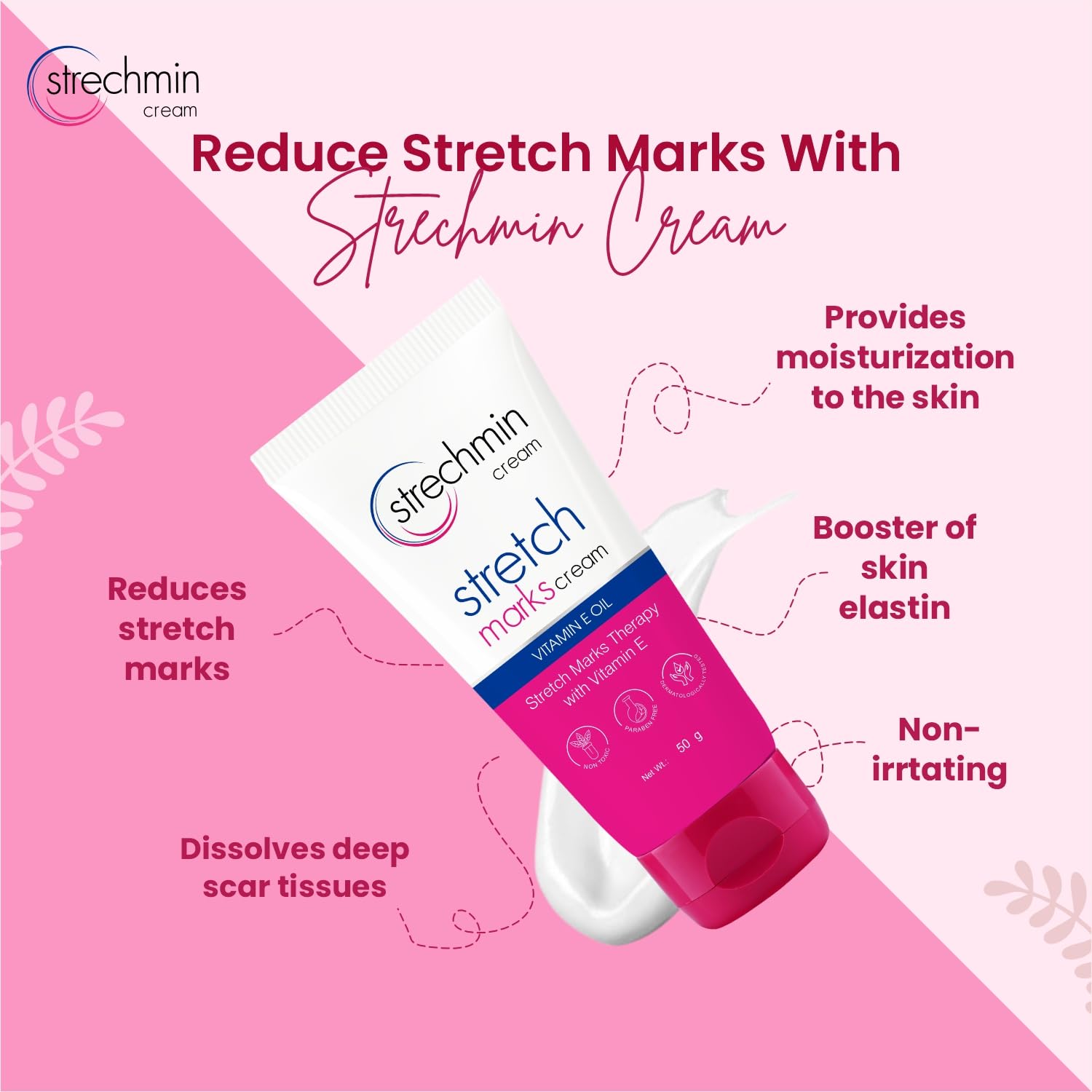 Strechmin Stretch Mark Cream for Women with Vitamin E (50g) - Helps to Reduce Stretch Mark during Pregnancy or Weight Loss and Provides Moisturization the Skin Strechmin Stretch Mark Cream for Women with Vitamin E (50g) - Helps to Reduce Stretch Mark during Pregnancy or Weight Loss and Provides Moisturization the Skin